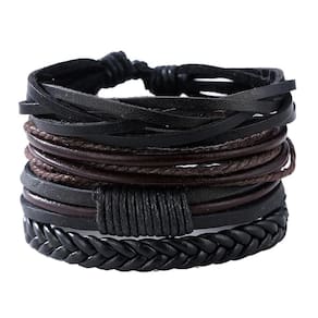 Kit 4 Pulseiras Masculinas Couro Ajustável