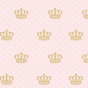 Papel De Parede Rosa Com Coroa E Circulos Branco Autocolante