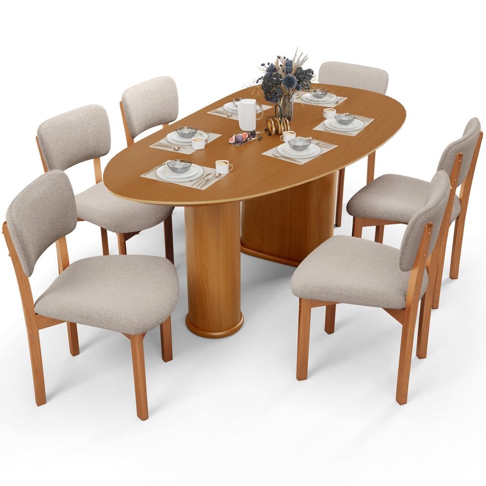 Mesa Para Sala de Jantar Ourense com 06 Cadeiras Sala de Jantar Dara L02 Bouclê Creme - Lyam Decor