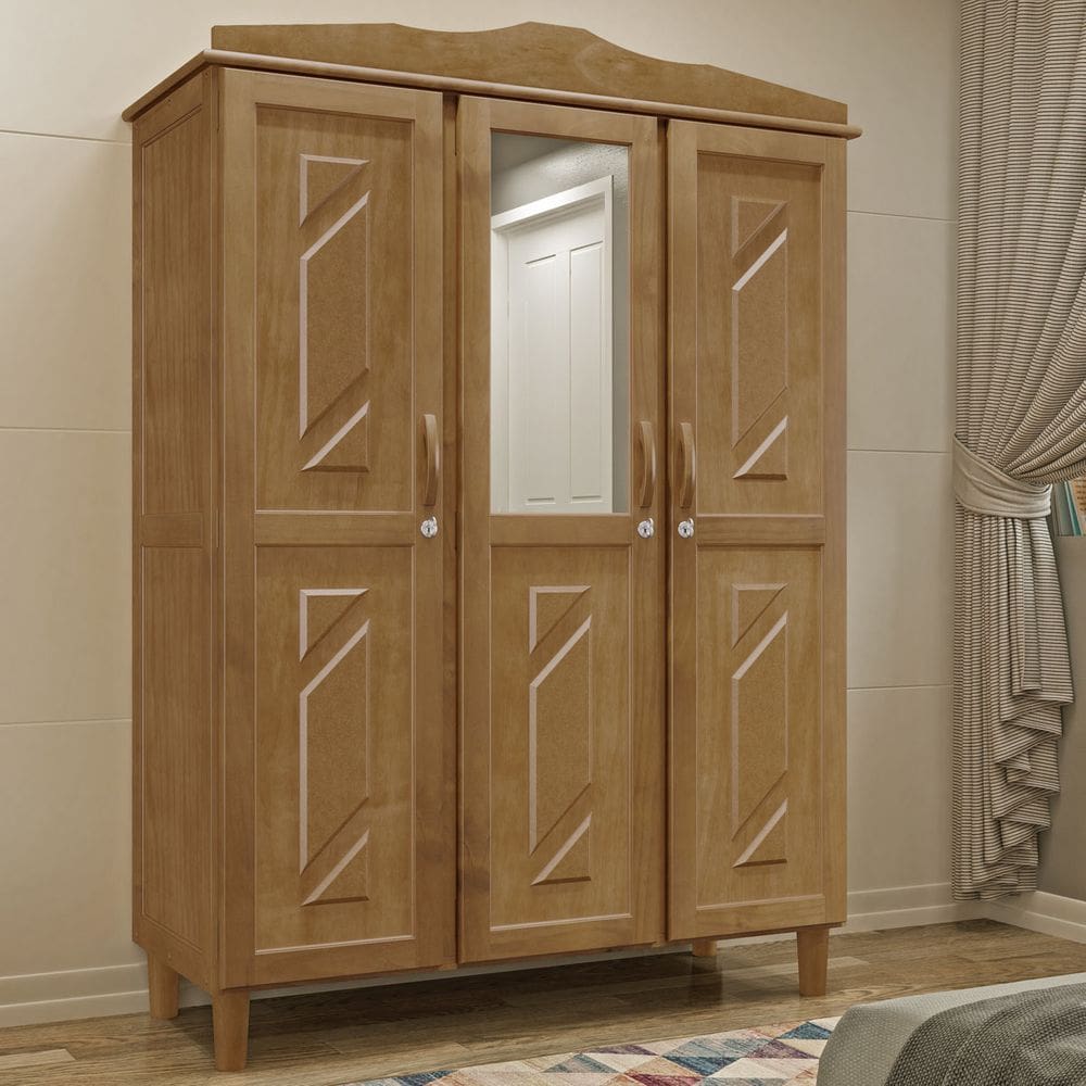 Guarda-Roupa 3 Portas 3 Gavetas Brasil Imbuia Madeira Pinus - Cavazotto