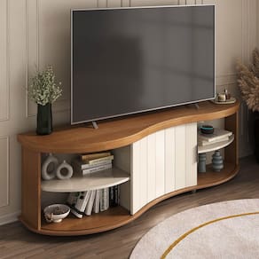 Rack Magnum p/ TV até 75" com Porta Ripada Cinamomo/Off White - Artely