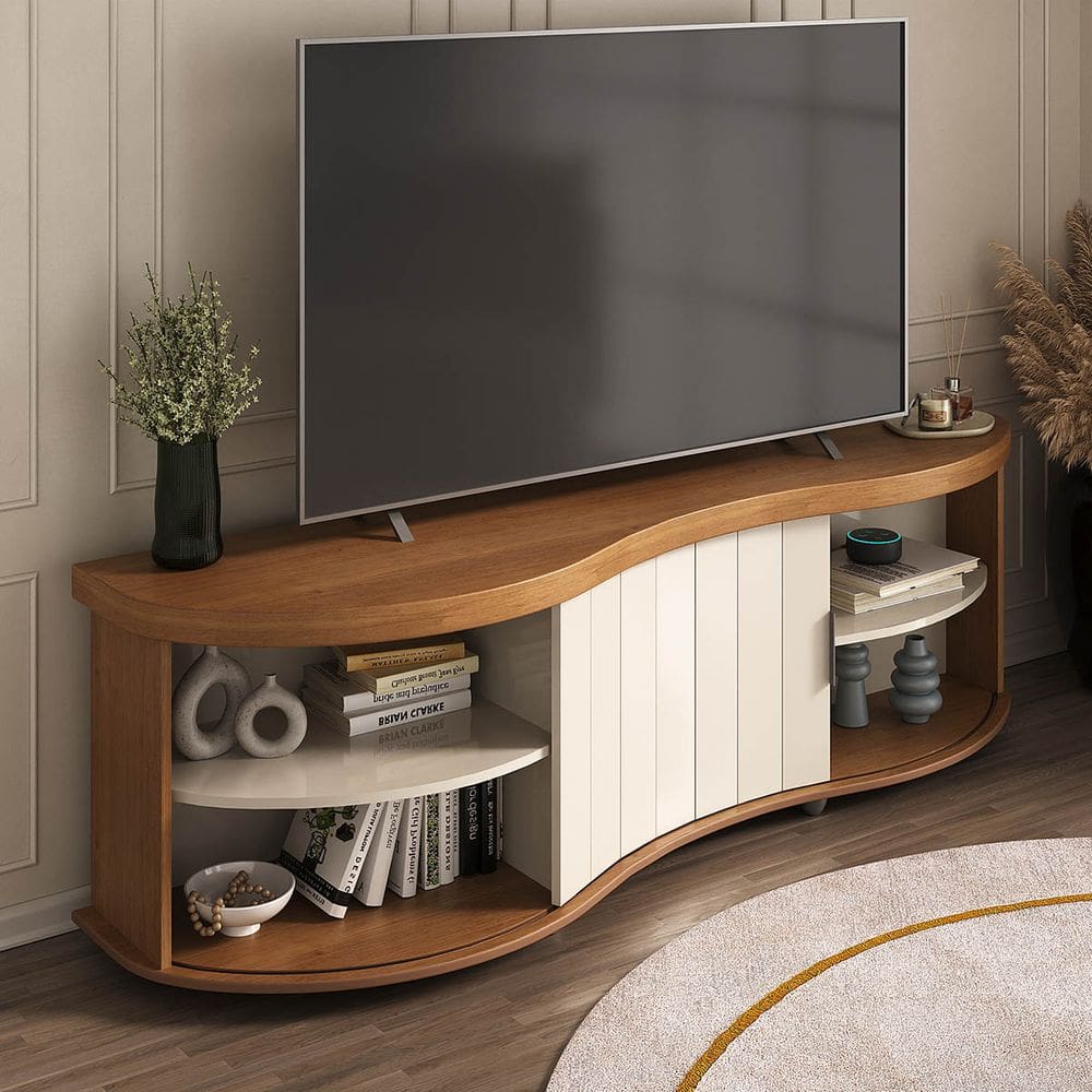 Rack p/ TV até 75&quot; com Porta Ripada Magnum Cinamomo/Off White - Artely
