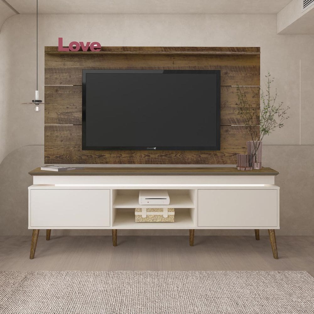 Rack Lumina com Painel Slim p/ TV até 75&quot; com 2 Portas Pinho/Off White - Artely
