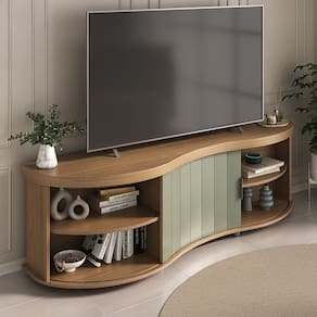 Rack p/ TV até 75" com Porta Ripada Magnum Carvalho/Off White-Menta - Artely