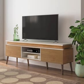 Rack Lumina para TV até 75", Fita de LED embutida 2 Portas e Cinamomo/Off White- Artely