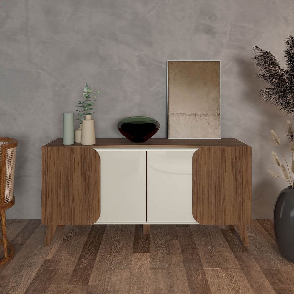 Buffet Aparador com 4 Portas 2 Prateleiras Cedro/Off White Elegance - Artely