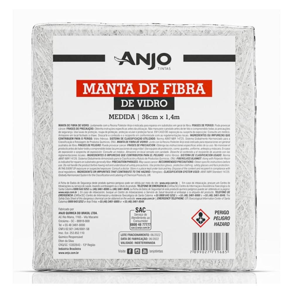Manta de Fibra de Vidro Anjo 0,5 M2 (36cm x 1,40cm)