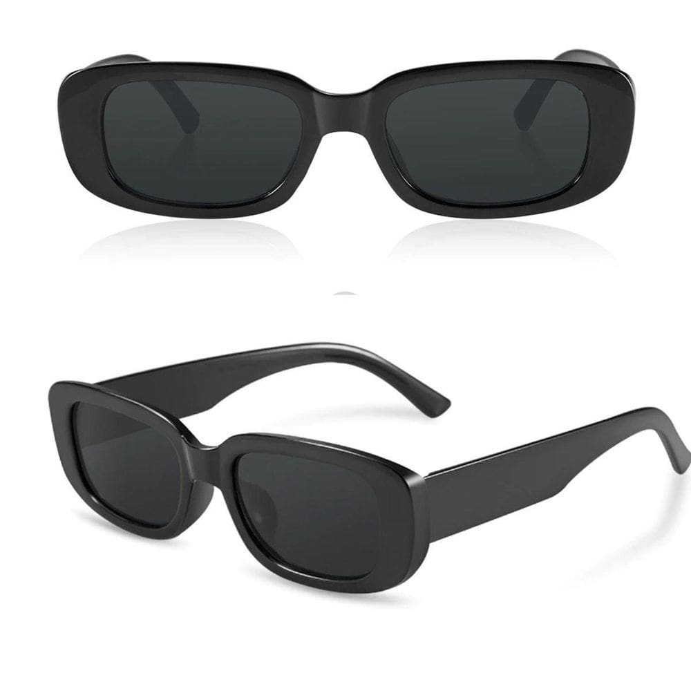 Óculos De Sol Retrô Retangular Preto Blogueira Moda - Syang