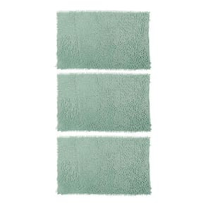 3 Tapetes De Banheiro Microfibra Bolinha 58X38Cm Verde-Água