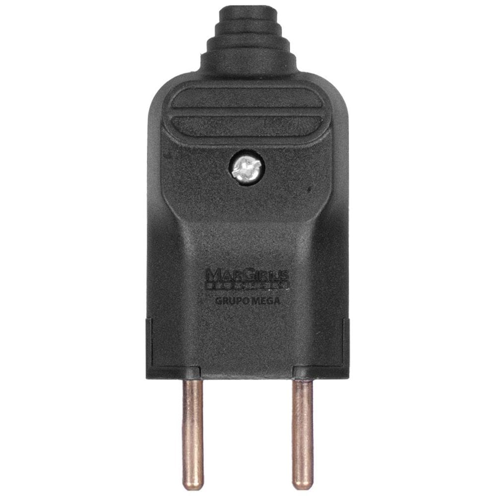 Tomada Plug Macho Prensa Cabo 2 Pinos Finos 10A Preto