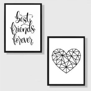 Kit 2 Quadros Best Friends Forever 45X34Cm Moldura Preta