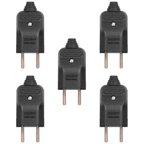 Kit 5 Tomada Plug Macho Prensa Cabo 2 Pinos Finos 10A Preto