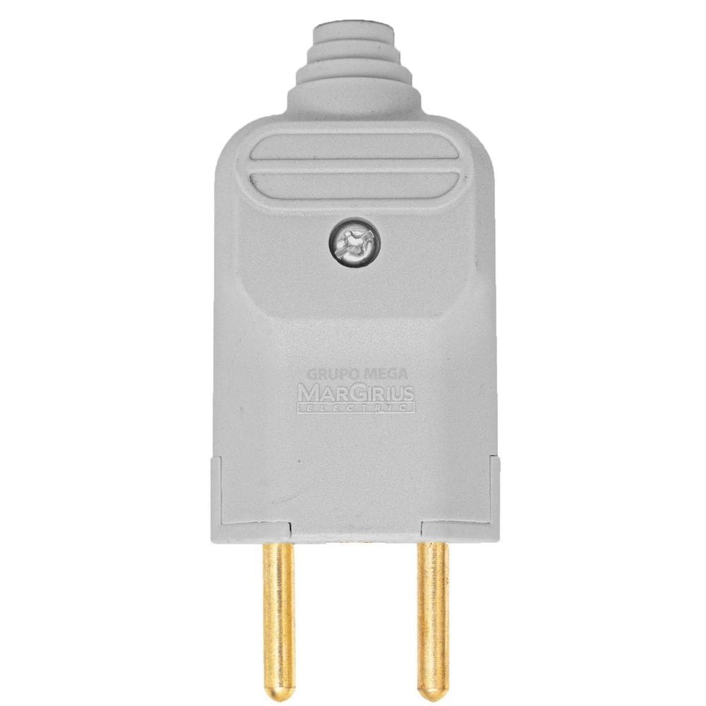 Tomada Plug Macho Prensa Cabo 2 Pinos Finos 10A Cinza