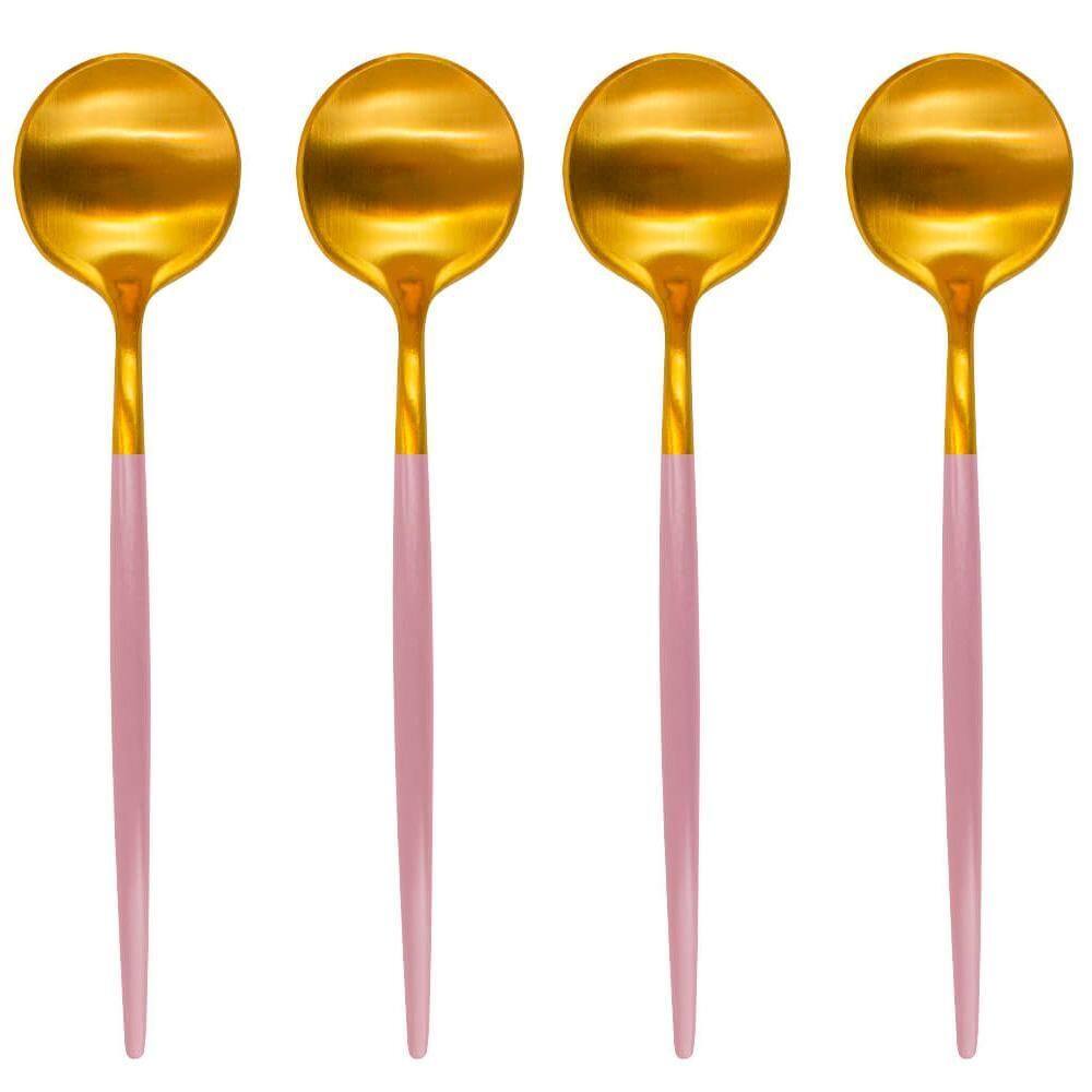 Colheres de Mesa Inox Dourado e Rosa Lady 4 peças - Casambiente