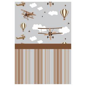Papel De Parede Adesivo Infantil Marrom Aviões 300X52Cm