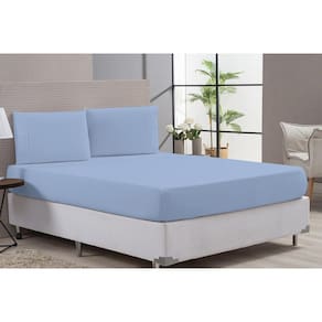 Lençol Com Elástico Casal Queen 80% Algodão Azul 3 Peças
