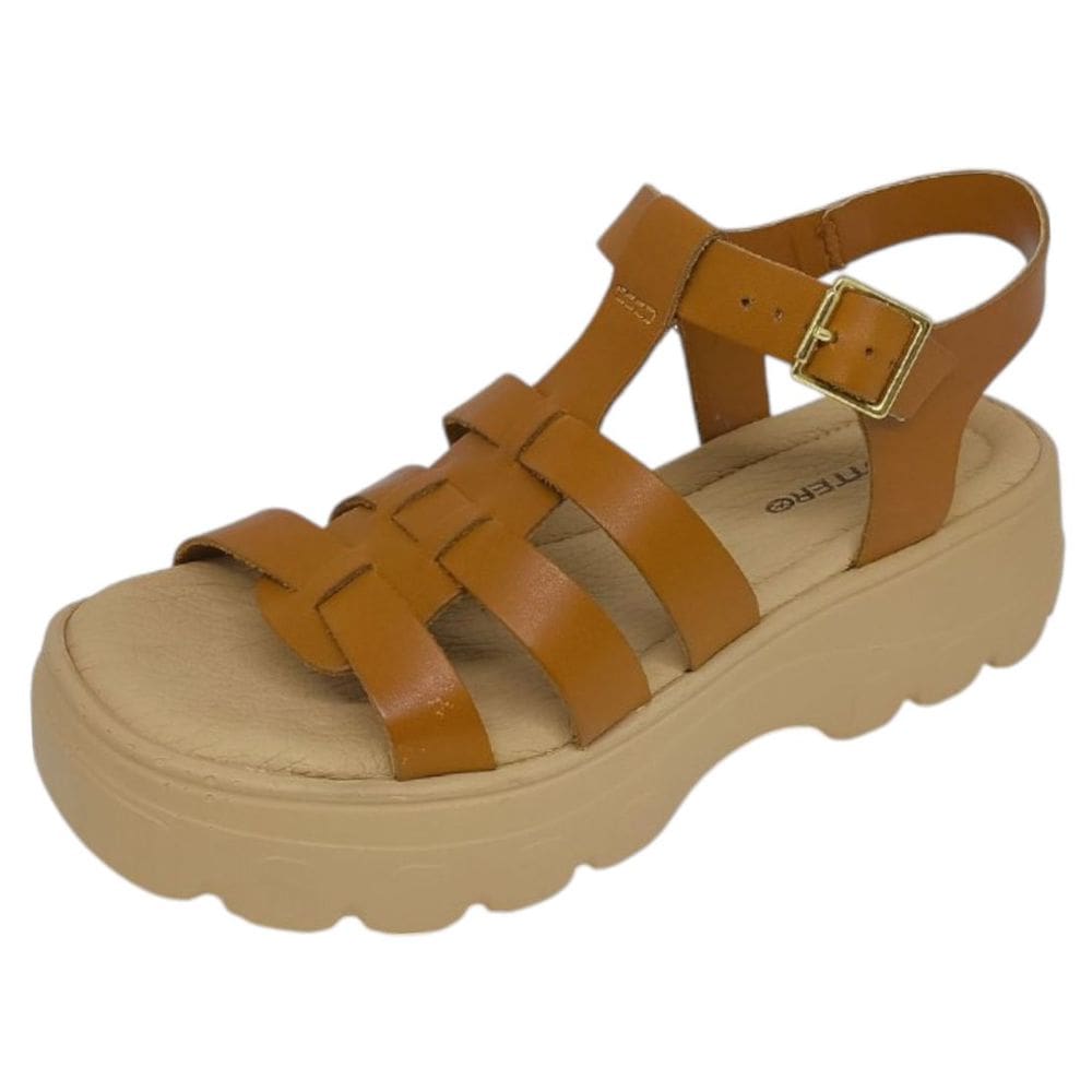 Sandália Feminina Tratorada Anabela Couro Pescadora Bottero