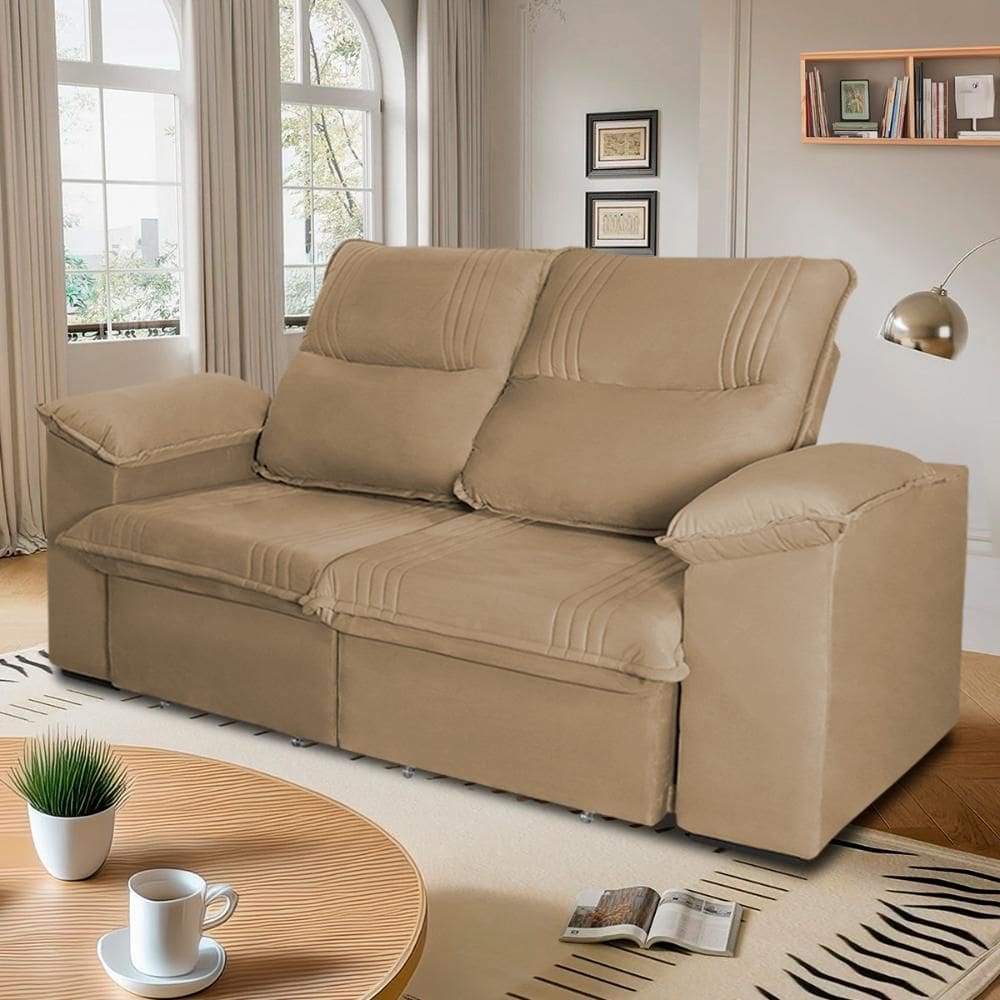 Sofá Retrátil Reclinável America 1,50m Suede Bege