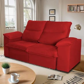 Sofá Retrátil Reclinável America 1,80m Suede Vermelho