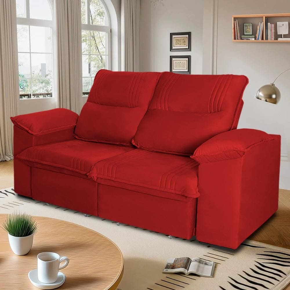 Sofá Retrátil Reclinável America 2,00m Suede Vermelho