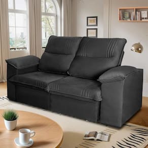 Sofá Retrátil Reclinável America 1,50m Suede Preto
