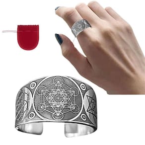 Anel Prateado Kabbalah Estrela Proteção Mantra Regulável