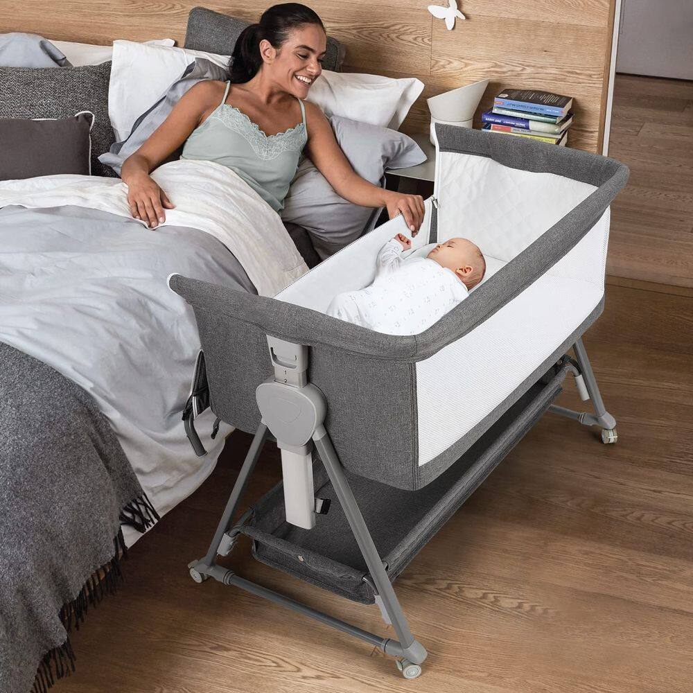 Berço de bebê Cowiewie Beside Sleeper com armazenamento e rodas