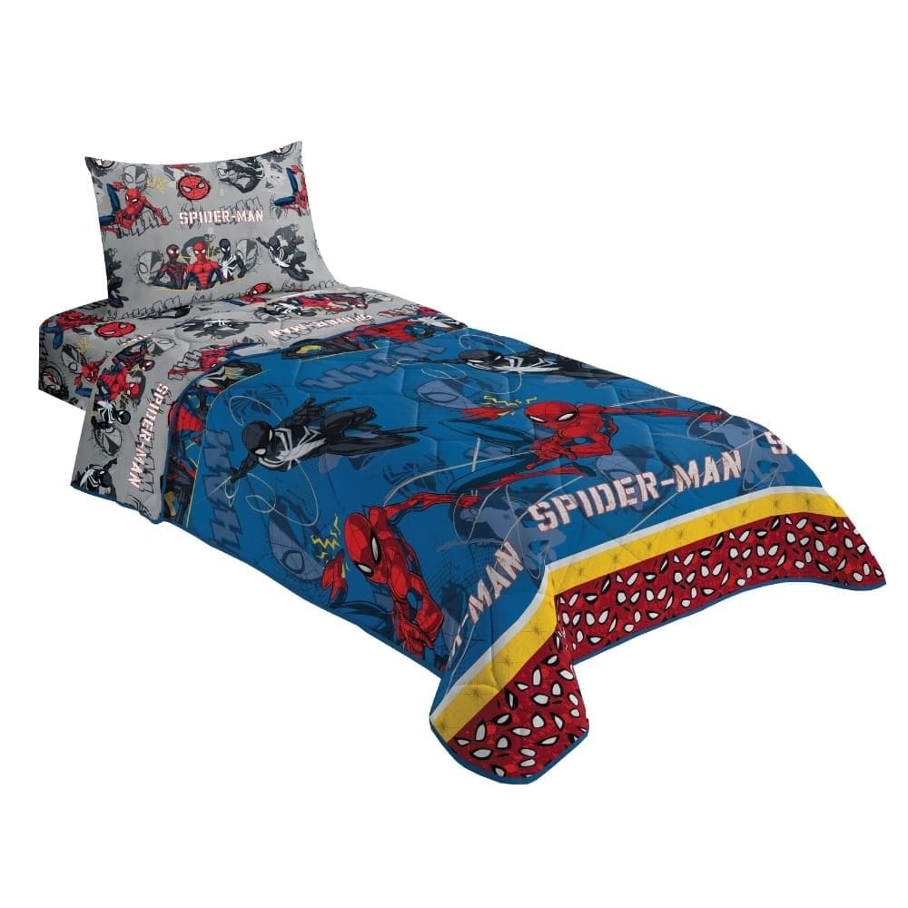 Edredom Solteiro Lepper Homem Aranha Microfibra Dupla Face Estampado Azul