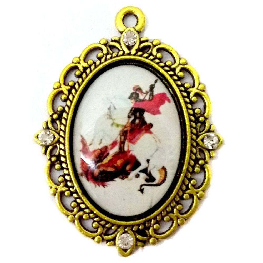 Medalha Pingente De São Jorge Dourado Com Strass Kit 3 Uni