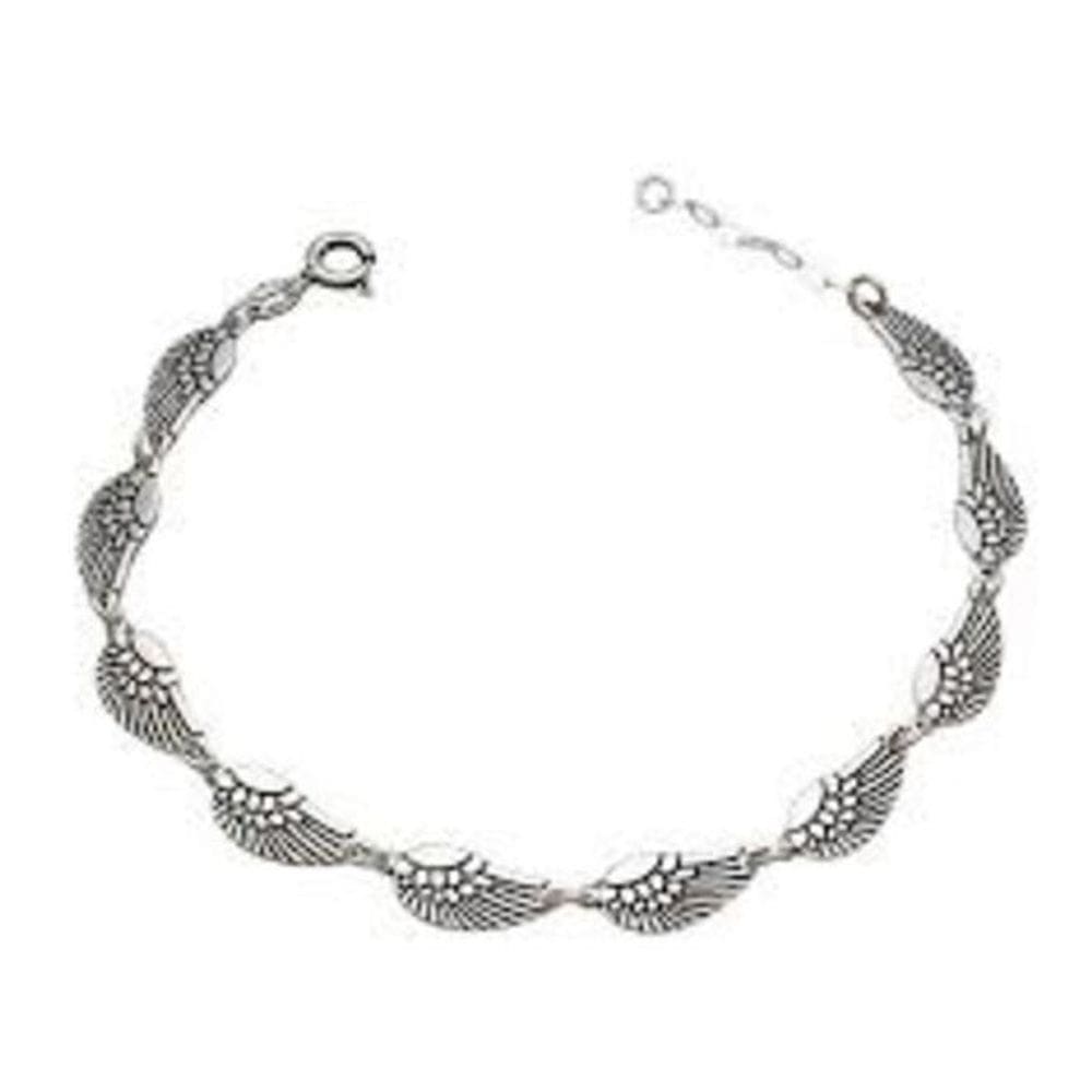 Pulseira Prata Envelhecido 18Cm Com 10 Asas 14Mm