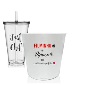 Kit Balde De Pipoca E Copo Personalizados Filminho + Pipoca