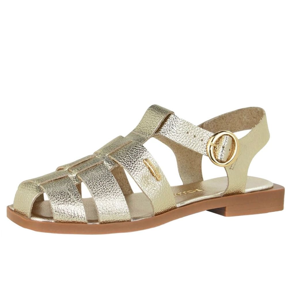 Sandália Feminina Pescadora Tiras Metalizadas Couro Bottero