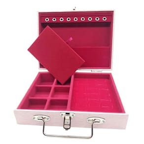 Maleta Porta Joias Pequena Couro Sintético Rosa Perolado