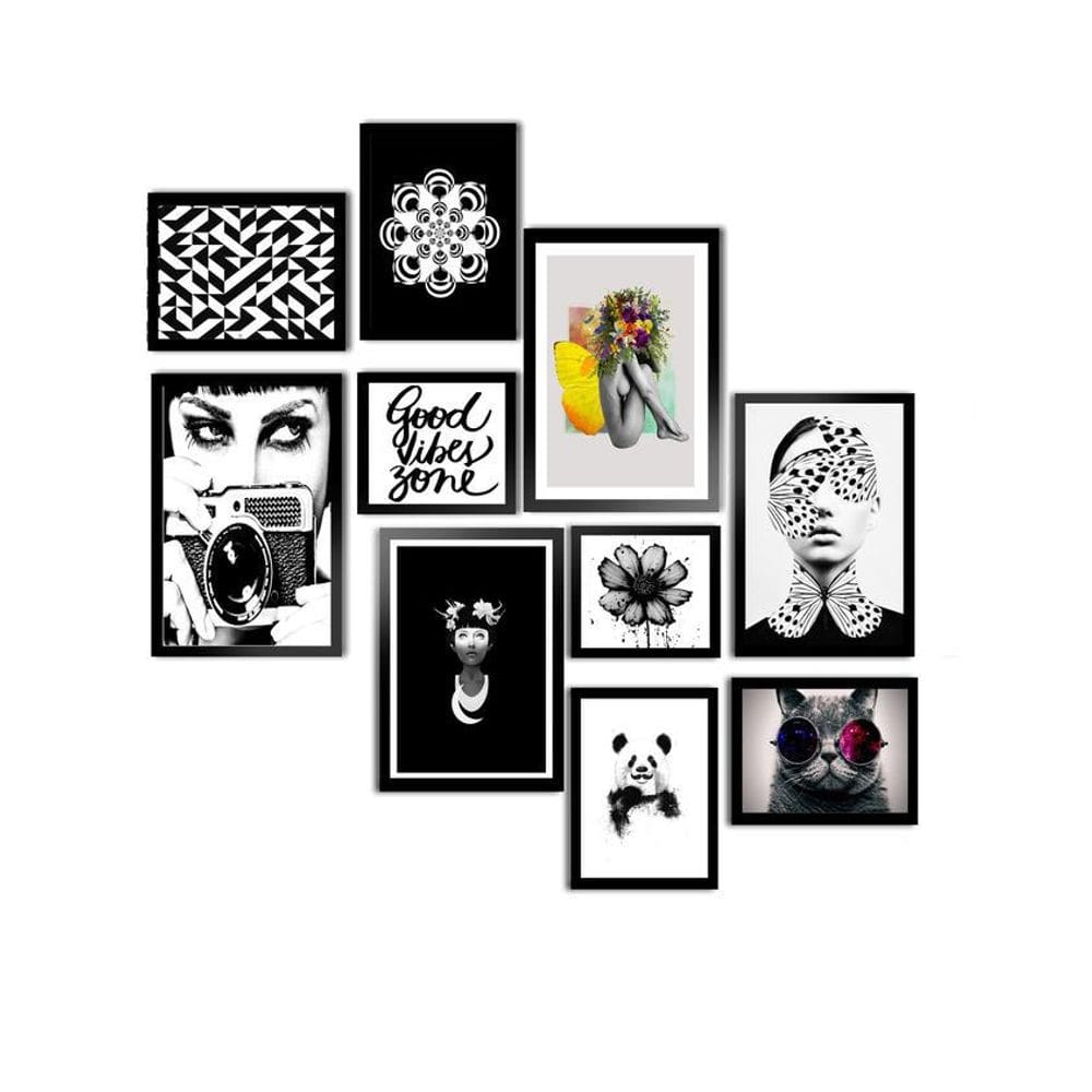 Kit 10 Quadros Moldura Contemporaneo Good Vibes Zone