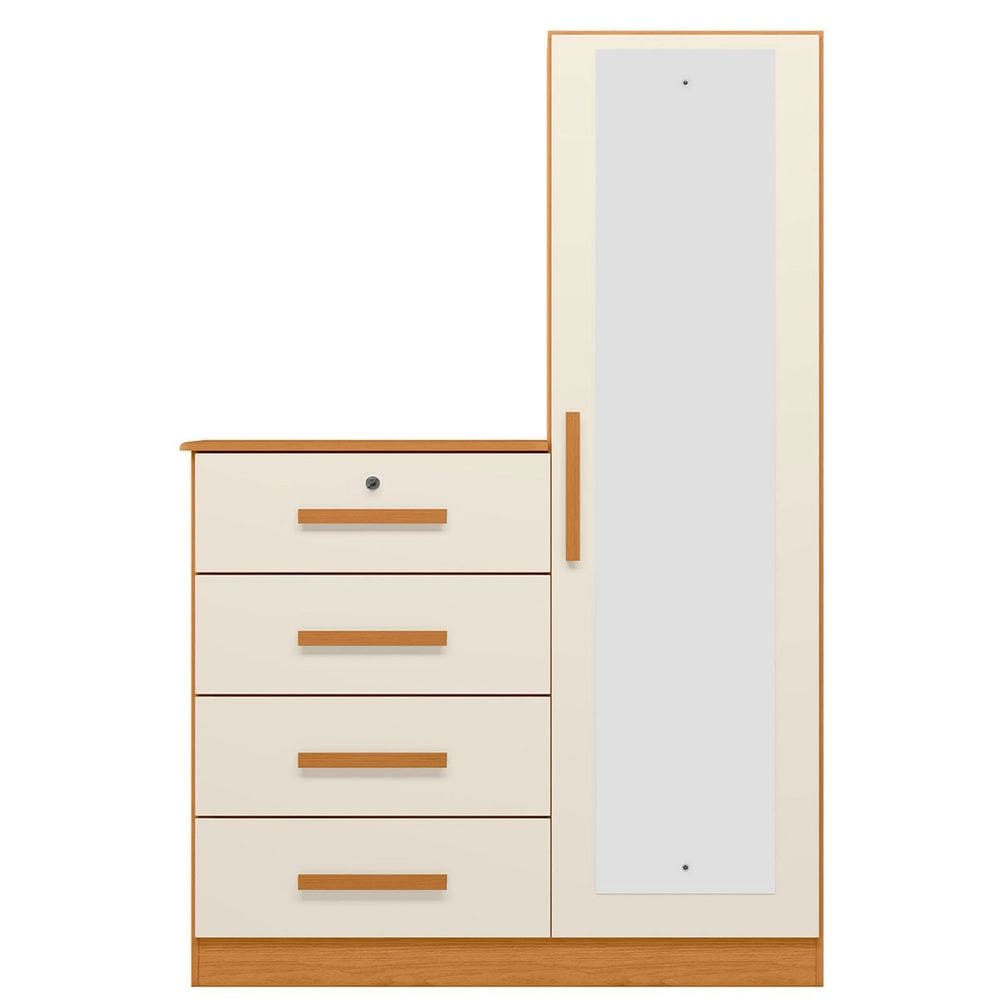 Cômoda Guarda-Roupa Caribe 4 Gavetas 1 Porta com Espelho