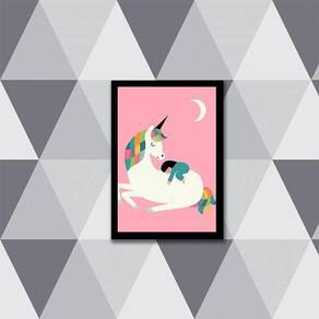 Quadro Unicórnio Lua 33X24Cm - Com Vidro Moldura Preta