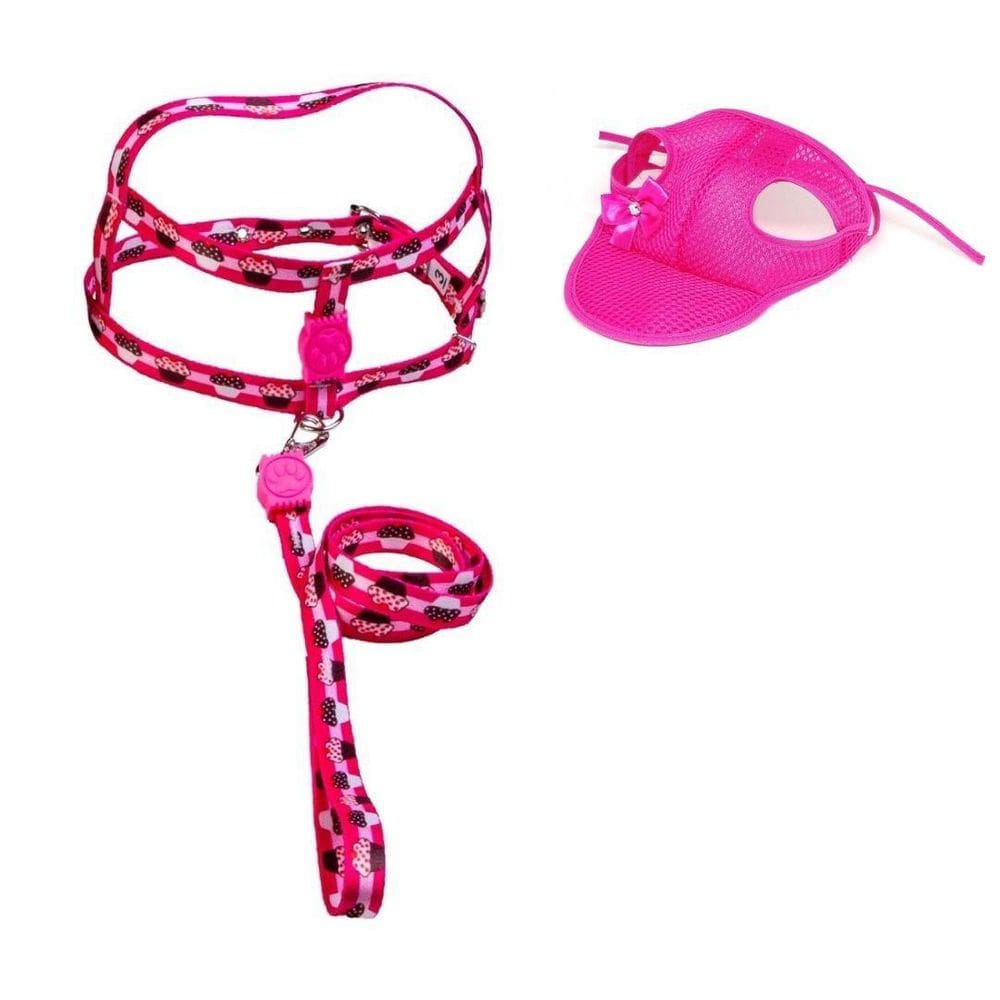 Kit Boné E Coleira Peitoral Para Cães E Gatos Nº1 - Rosa