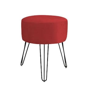 Puff Banqueta De Sala De Estar Suede Vermelho Pés Preto
