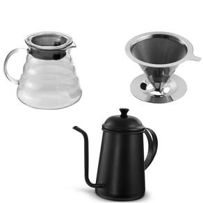 Kit Bule Bico Fino Preto, Jarra Vidro, Filtro Para Café Inox