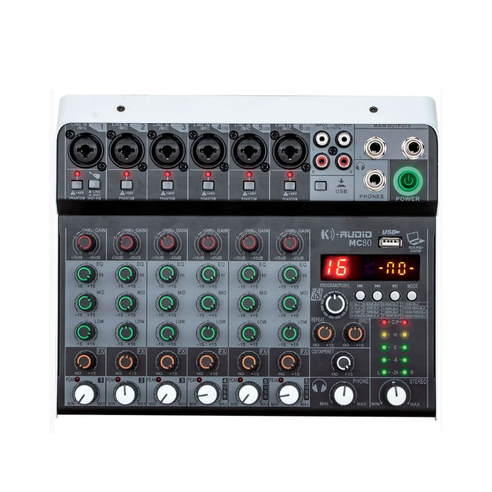 Mesa/Mixer Analógica K-Áudio MC-80 8 Canais Efeitos - MS0099