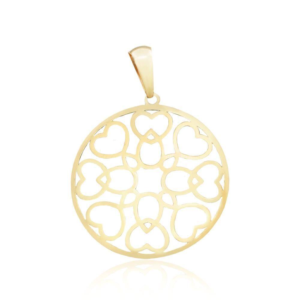 Pingente Mandala Coração Vazada Em Ouro 18K