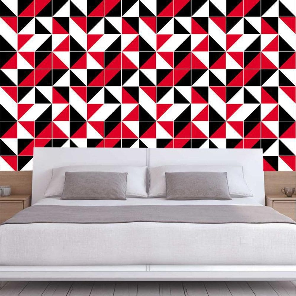 Papel Parede Triângulos Vermelho Preto Branco Adesivo Sala