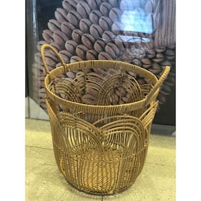 Cesto Redondo Com Alças Arcos Palha Rattan - Oikos Natural