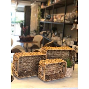 Kit 3 Organizadores Retangulares Com Alcas De Fibra Natural - Oikos Natural