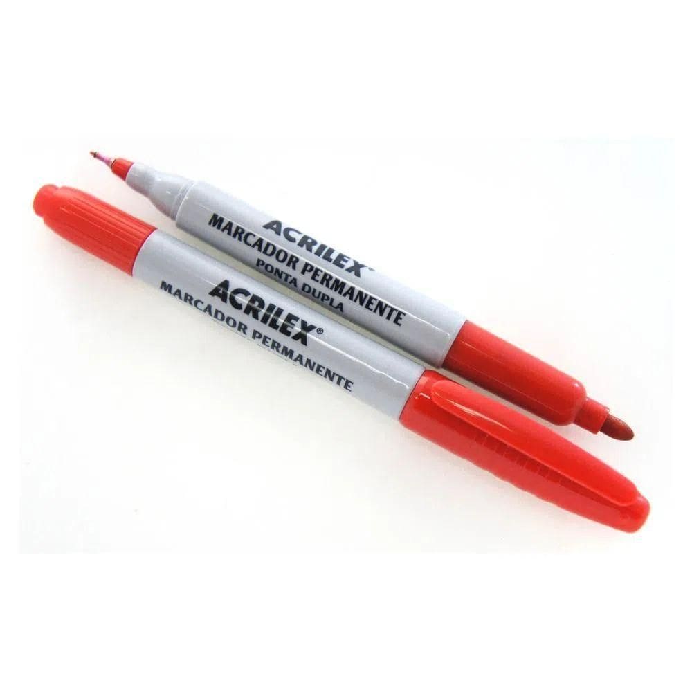 Marcador Permanente Ponta Dupla Acrilex - 0.4mm E 1.0mm Vermelho