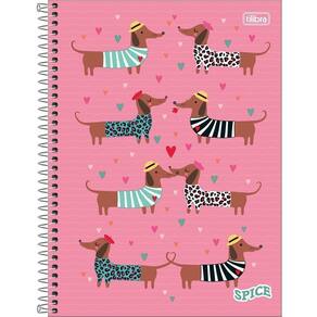 Caderno Universitário Spice Feminino Tilibra Capa Dura Espiral - 10 Matérias 160 Folhas Cachorro