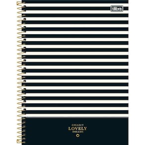 Caderno Universitário West Village Tilibra Capa Dura Espiral - 10 Matérias 160 Folhas Listras Preto E Bege