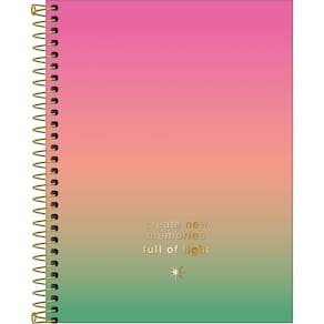 Caderno Colegial Great Tilibra Capa Dura Espiral - 10 Matérias 160 Folhas Full Of Light - Rosa C- Verde