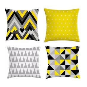Kit 4 Capas De Almofadas Geométrica Preto E Amarelo 45X45