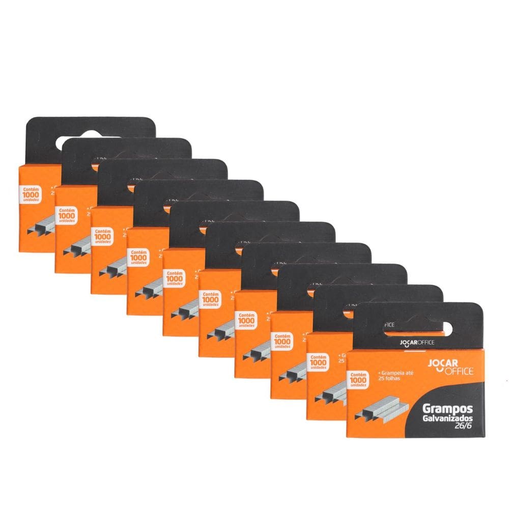 KIT 10 Grampo Para Grampeador 26/6 Galvanizado Caixa 1000 Unidades Jocar Office